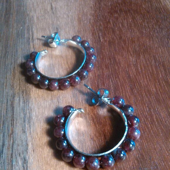 Mozambique Garnet Stainless Steel Hoop Earrings - Picture 6 of 8
